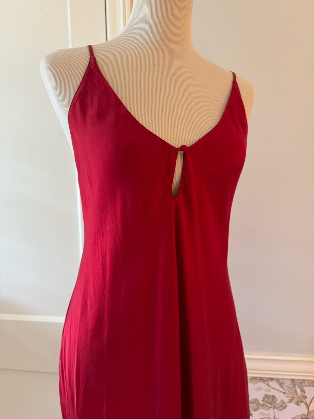August Silk Red Slip nightmare with Front Keyhole and plunge back.